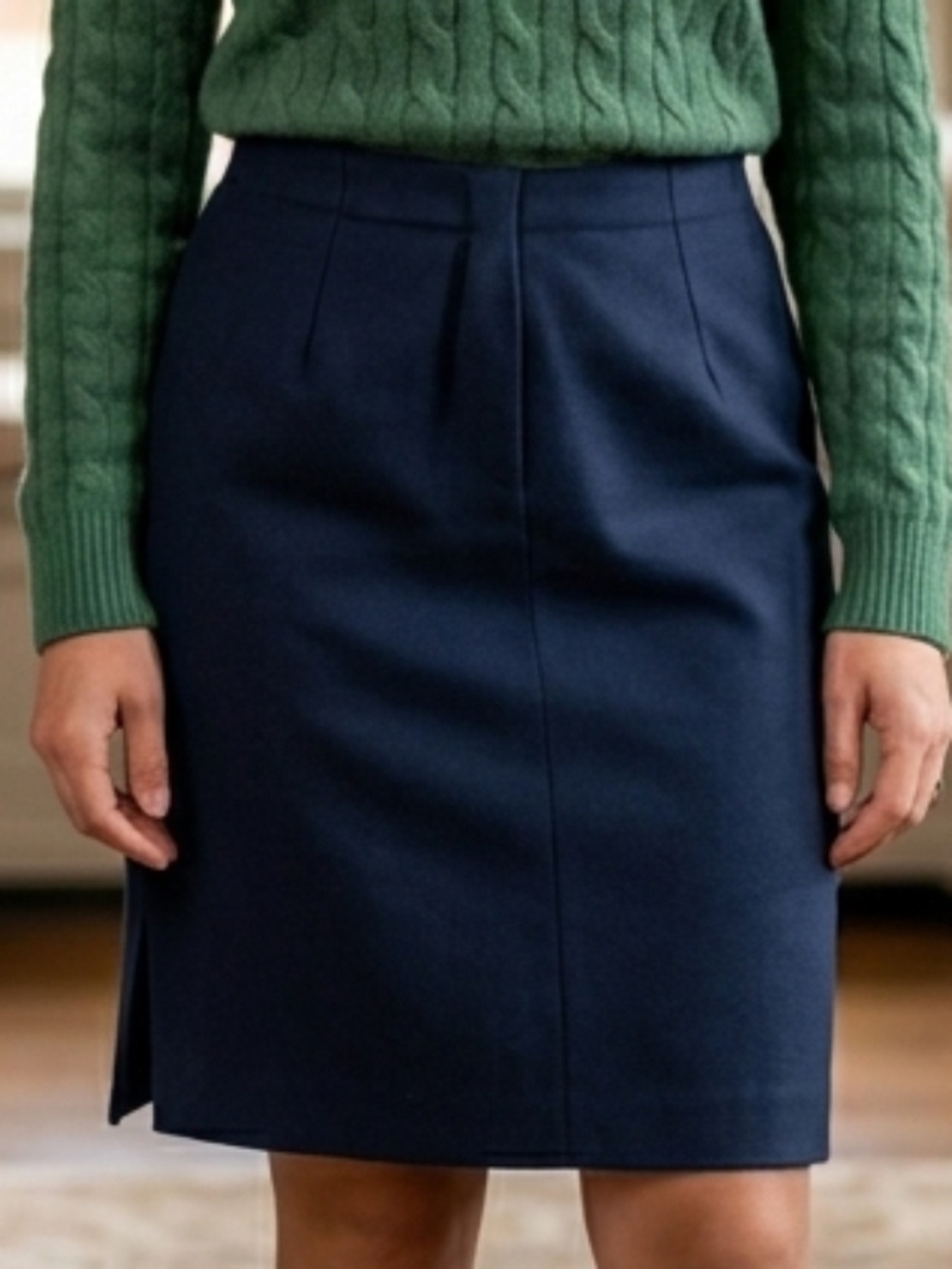 Jones New York Vintage 90s Navy Blue Worsted Wool Pencil Skirt Size 10 Academic